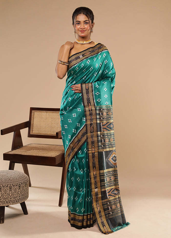 Green Handloom Ikkat Pure Silk Saree With Blouse Piece