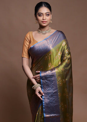Green Dupion Silk Saree With Blouse Piece