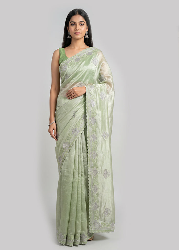 Green Tissue Silk Saree With Blouse Piece