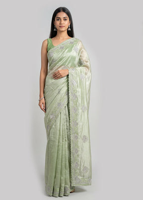 Green Tissue Silk Saree With Blouse Piece