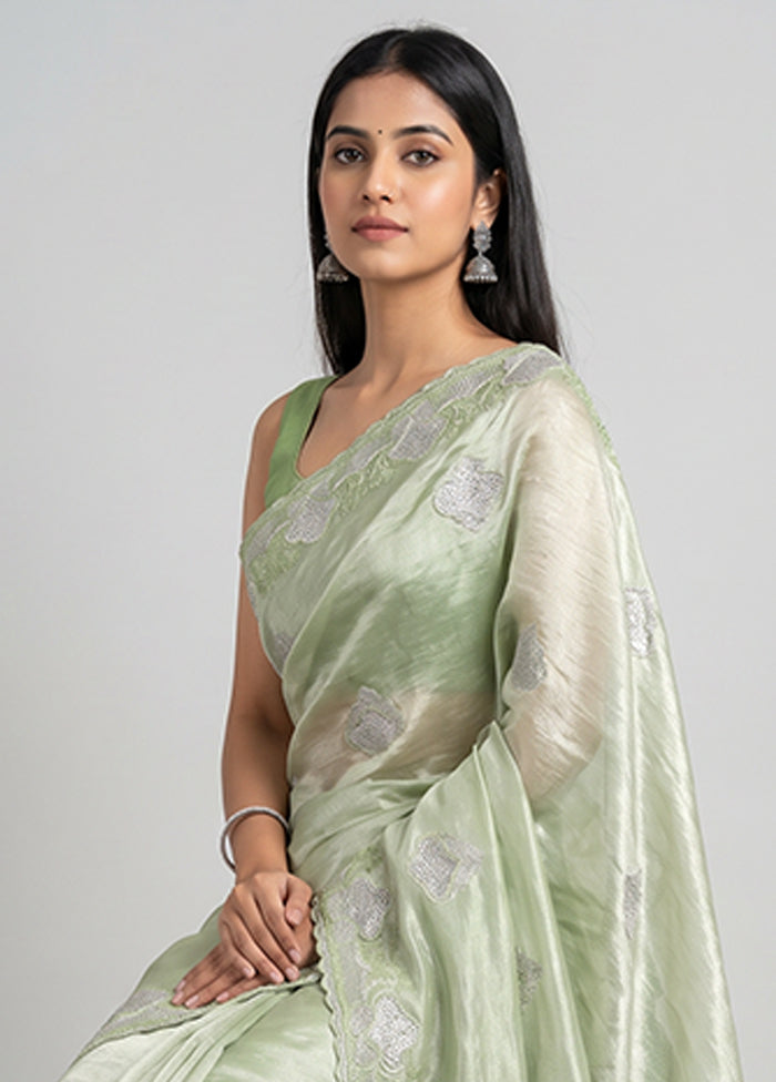 Green Tissue Silk Saree With Blouse Piece