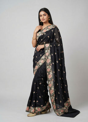 Black Tussar Silk Saree With Blouse Piece