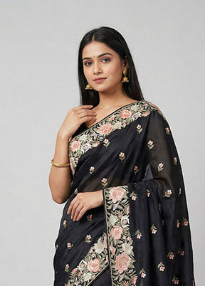Black Tussar Silk Saree With Blouse Piece