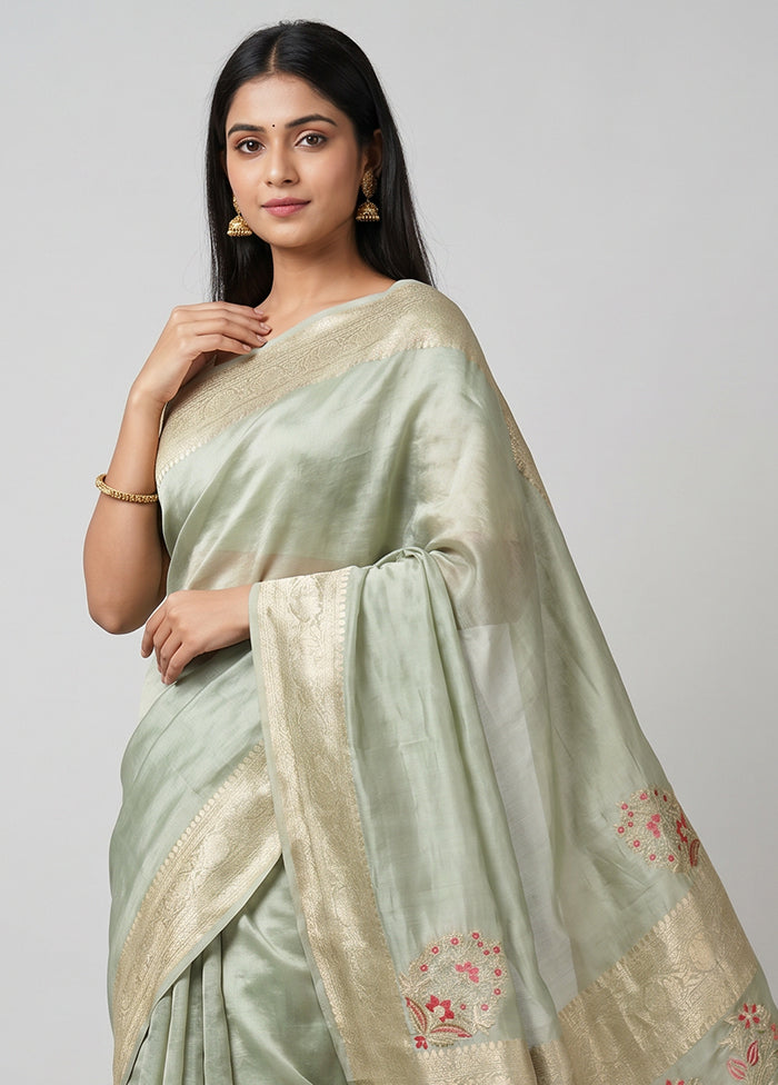 Green Dupion Silk Saree With Blouse Piece