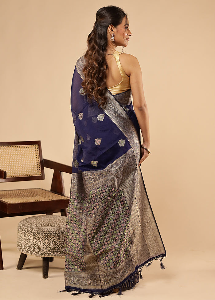 Blue Dupion Silk Saree With Blouse Piece