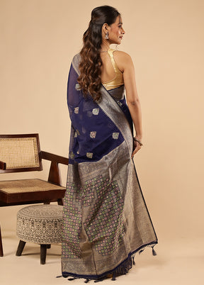 Blue Dupion Silk Saree With Blouse Piece