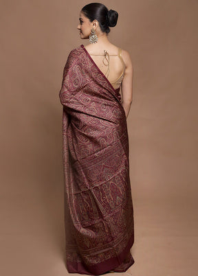 Pink Printed Pure Silk Saree Without Blouse Piece