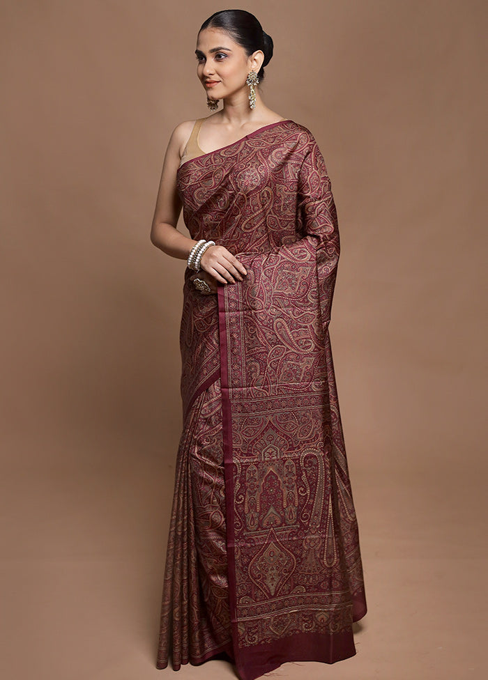 Pink Printed Pure Silk Saree Without Blouse Piece
