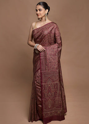 Pink Printed Pure Silk Saree Without Blouse Piece