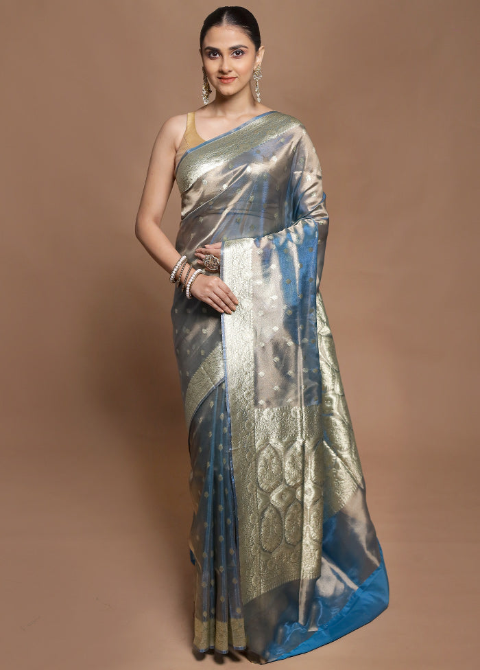Grey Tissue Silk Saree With Blouse Piece