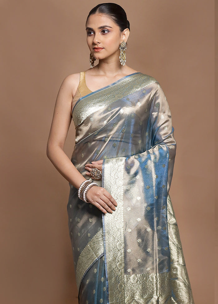 Grey Tissue Silk Saree With Blouse Piece