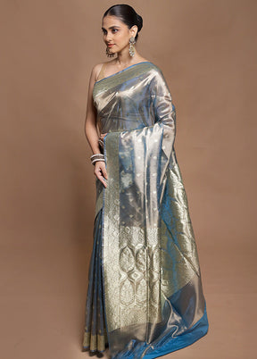Grey Tissue Silk Saree With Blouse Piece