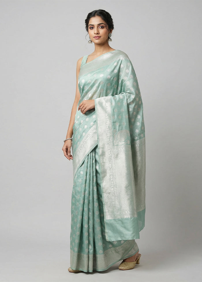Green Tissue Silk Saree With Blouse Piece
