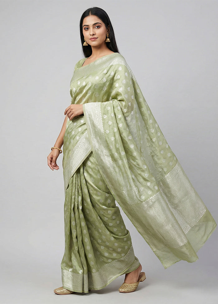 Green Tissue Silk Saree With Blouse Piece