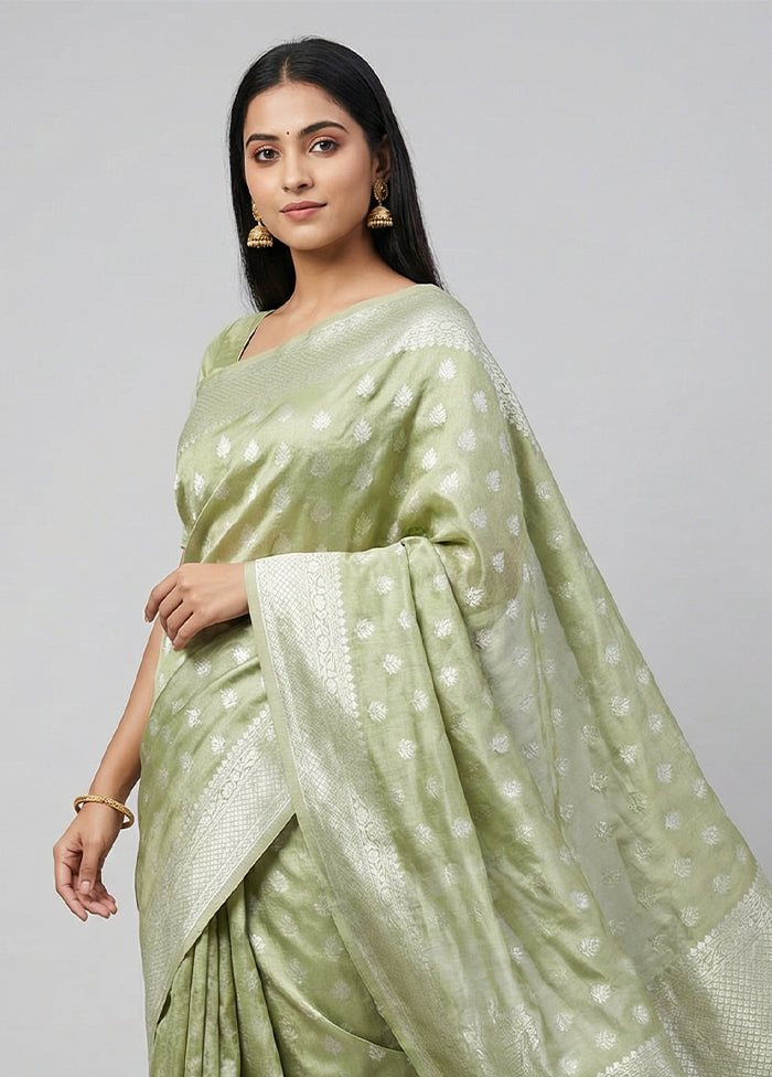 Green Tissue Silk Saree With Blouse Piece
