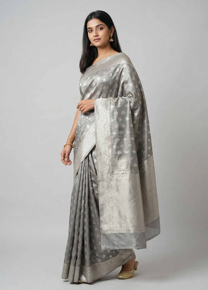 Grey Tissue Silk Saree With Blouse Piece