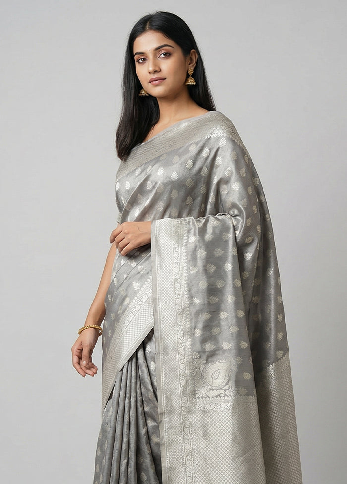 Grey Tissue Silk Saree With Blouse Piece