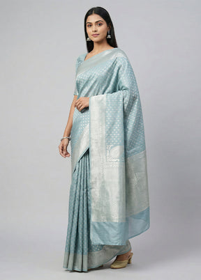 Blue Tissue Silk Saree With Blouse Piece