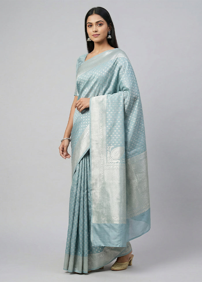 Blue Tissue Silk Saree With Blouse Piece