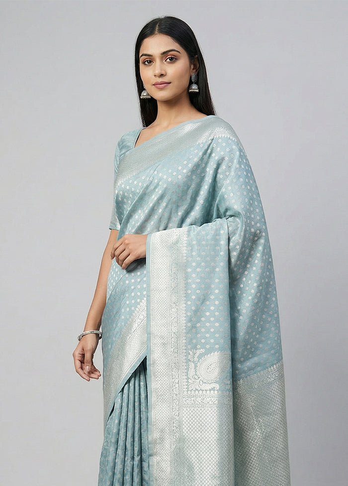 Blue Tissue Silk Saree With Blouse Piece