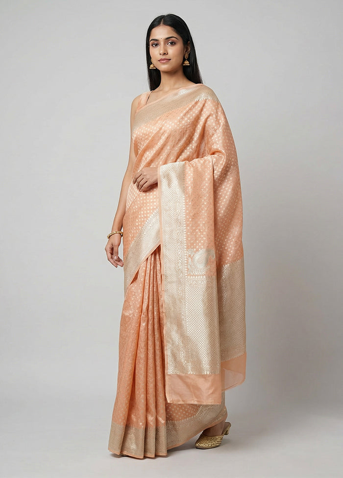 Peach Tissue Silk Saree With Blouse Piece