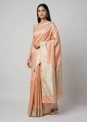 Peach Tissue Silk Saree With Blouse Piece