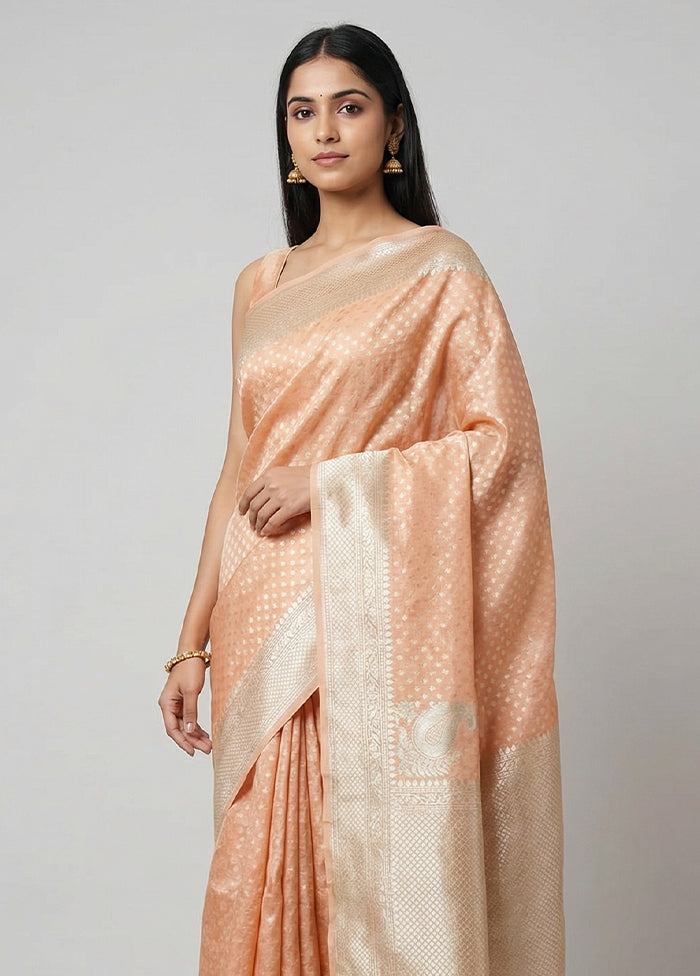 Peach Tissue Silk Saree With Blouse Piece