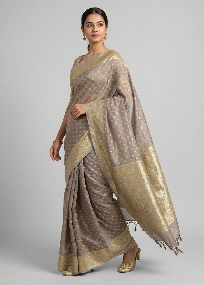 Grey Kora Silk Saree With Blouse Piece