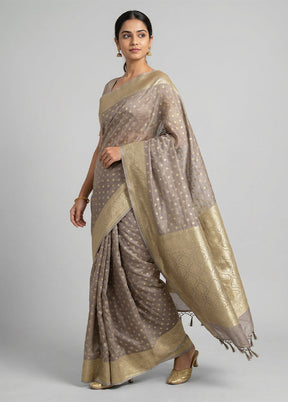 Grey Kora Silk Saree With Blouse Piece