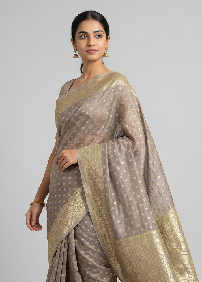 Grey Kora Silk Saree With Blouse Piece