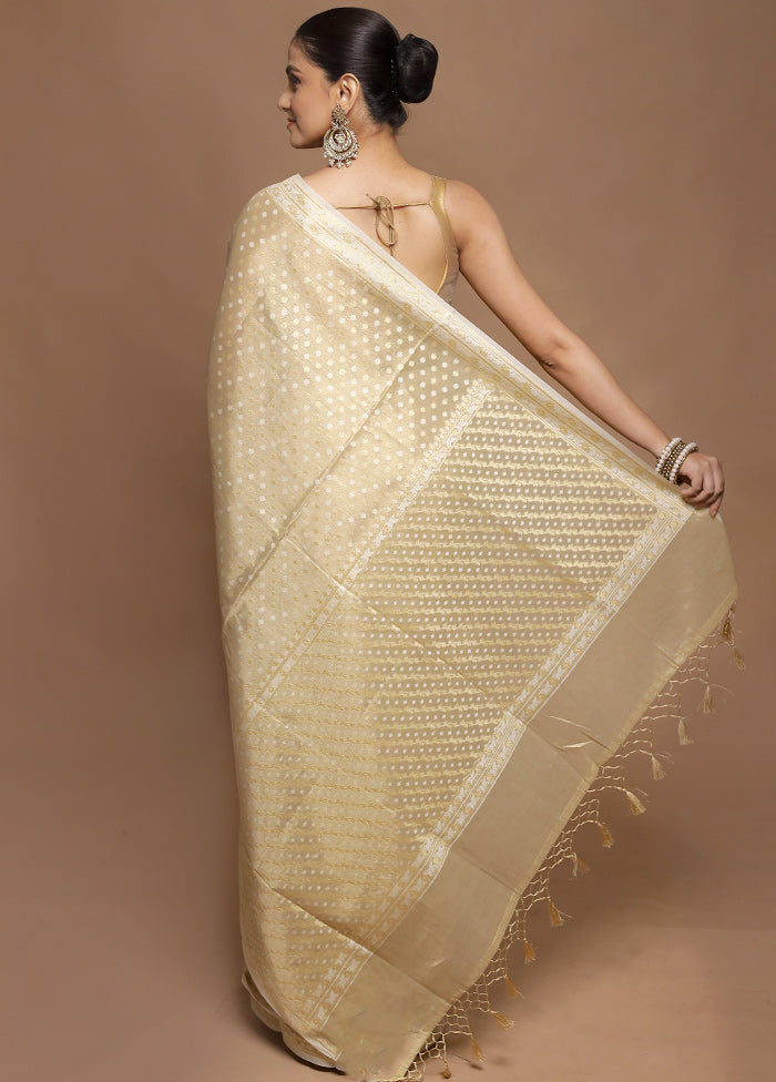 Cream Tissue Silk Saree With Blouse Piece