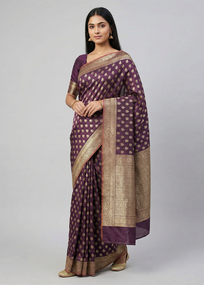 Purple Kora Silk Saree With Blouse Piece