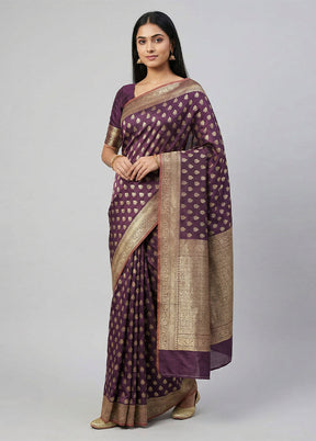 Purple Kora Silk Saree With Blouse Piece