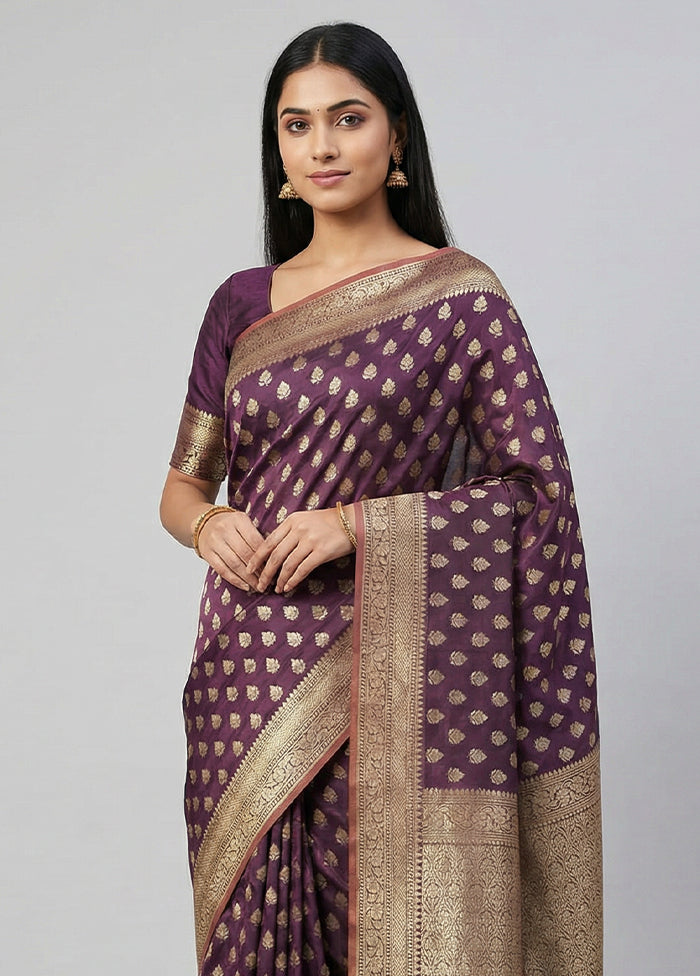 Purple Kora Silk Saree With Blouse Piece
