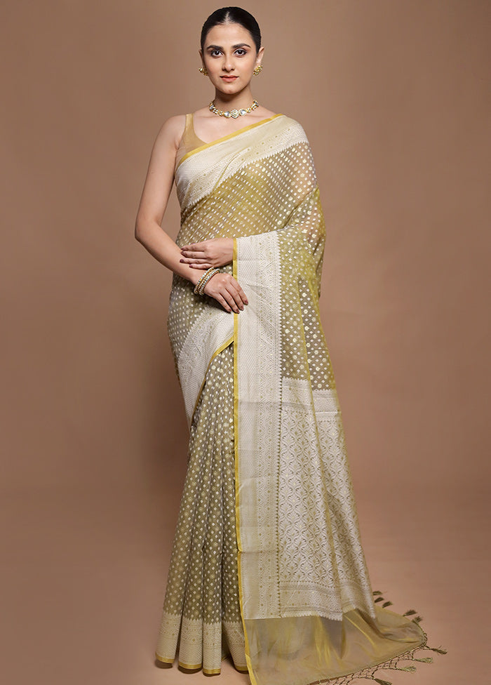 Cream Kora Silk Saree With Blouse Piece