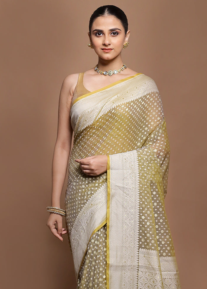 Cream Kora Silk Saree With Blouse Piece