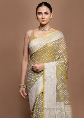 Cream Kora Silk Saree With Blouse Piece
