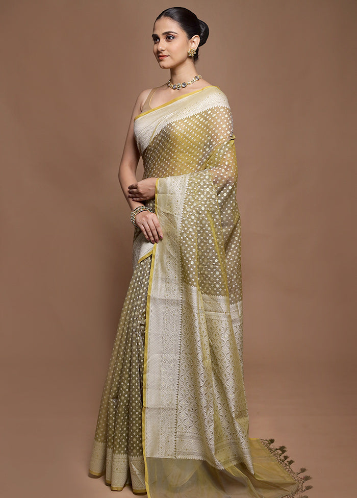 Cream Kora Silk Saree With Blouse Piece