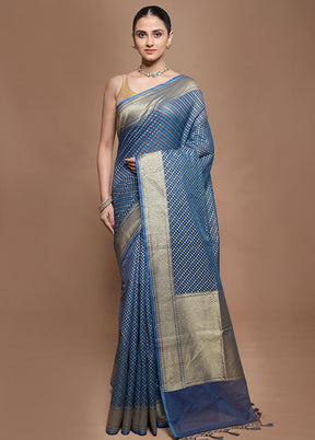 Blue Kora Silk Saree With Blouse Piece