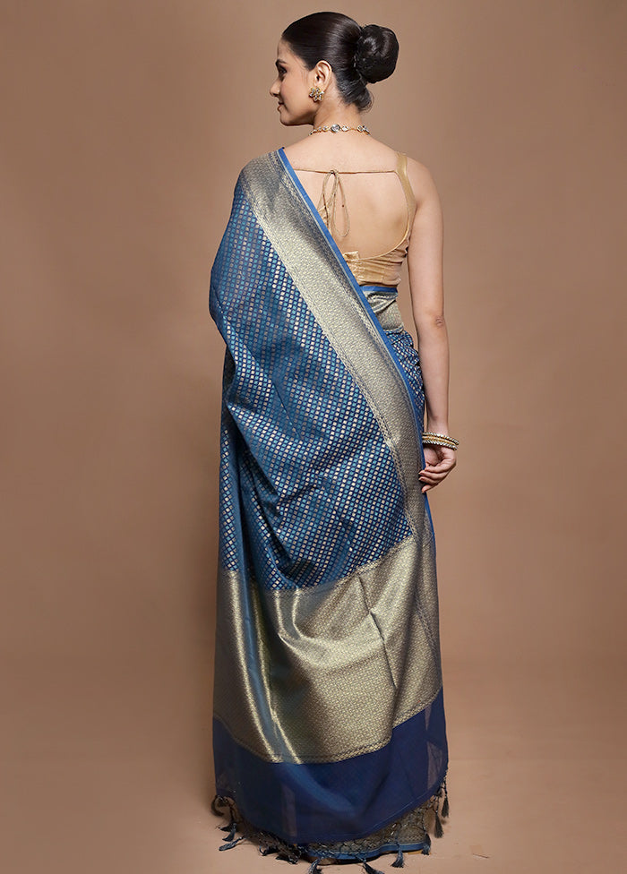 Blue Kora Silk Saree With Blouse Piece