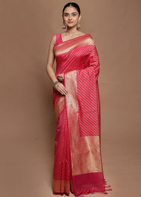 Pink Kora Silk Saree With Blouse Piece