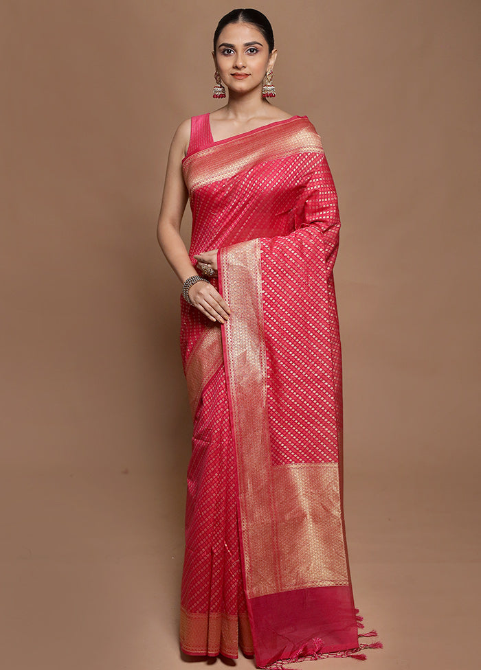 Pink Kora Silk Saree With Blouse Piece