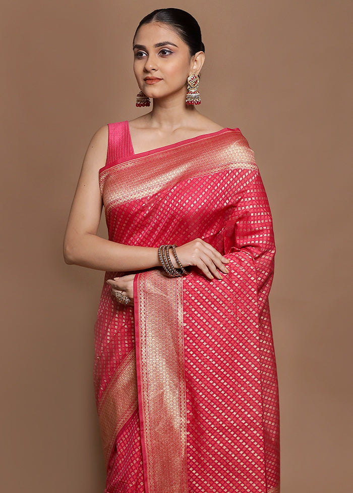Pink Kora Silk Saree With Blouse Piece
