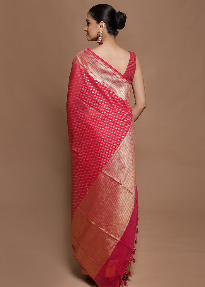 Pink Kora Silk Saree With Blouse Piece