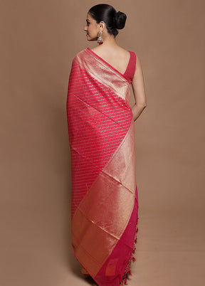 Pink Kora Silk Saree With Blouse Piece