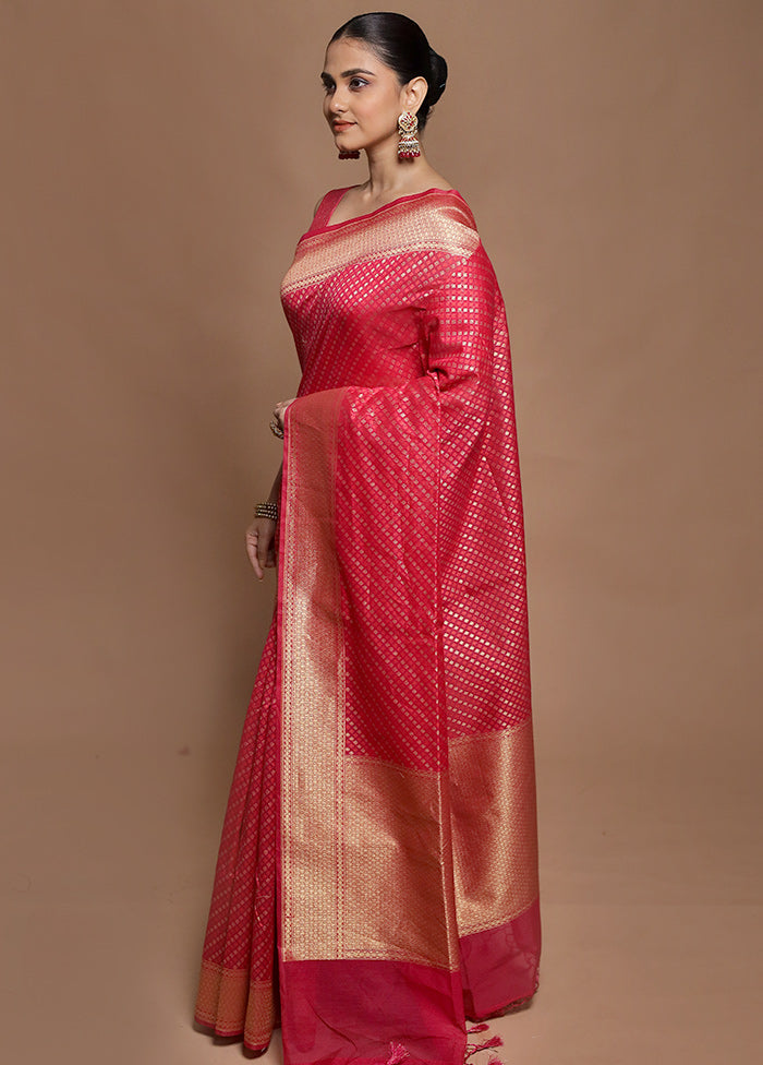 Pink Kora Silk Saree With Blouse Piece