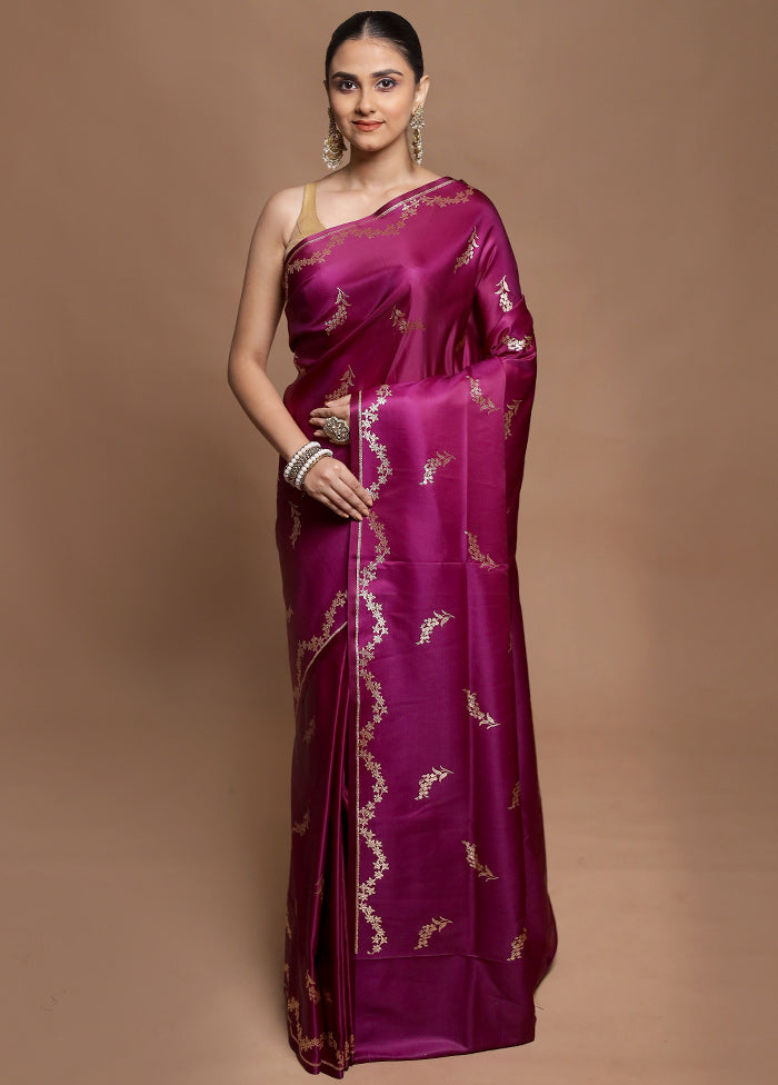 Purple Banarasi Silk Saree With Blouse Piece
