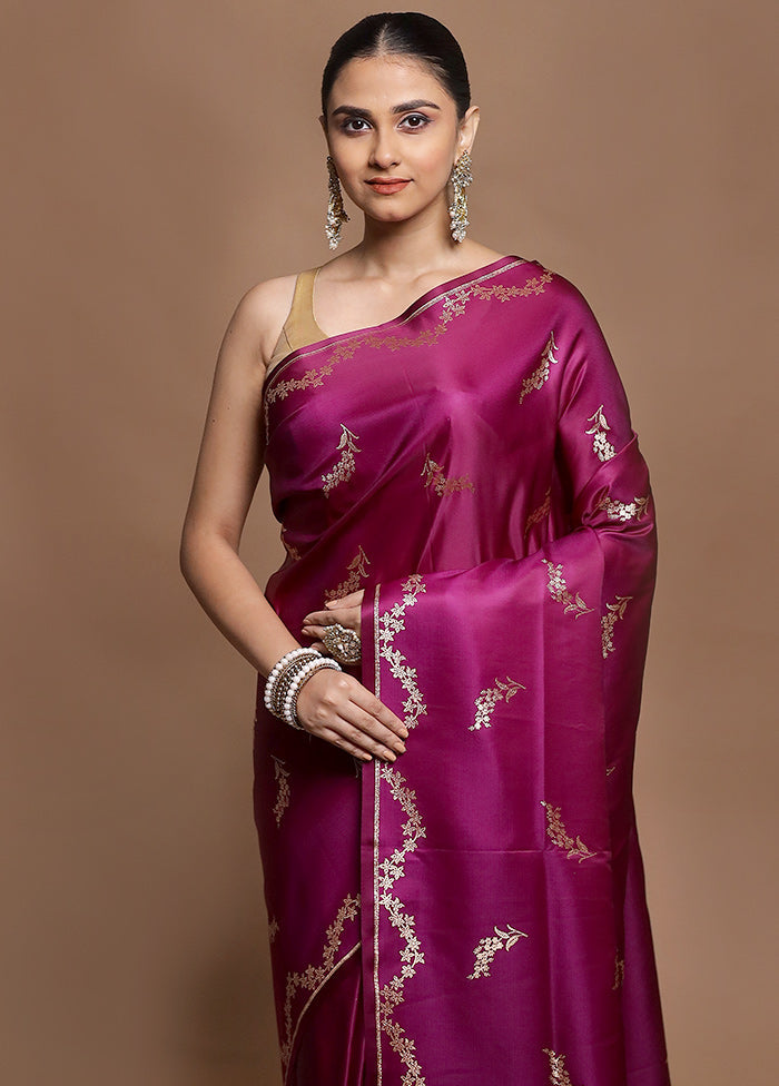 Purple Banarasi Silk Saree With Blouse Piece