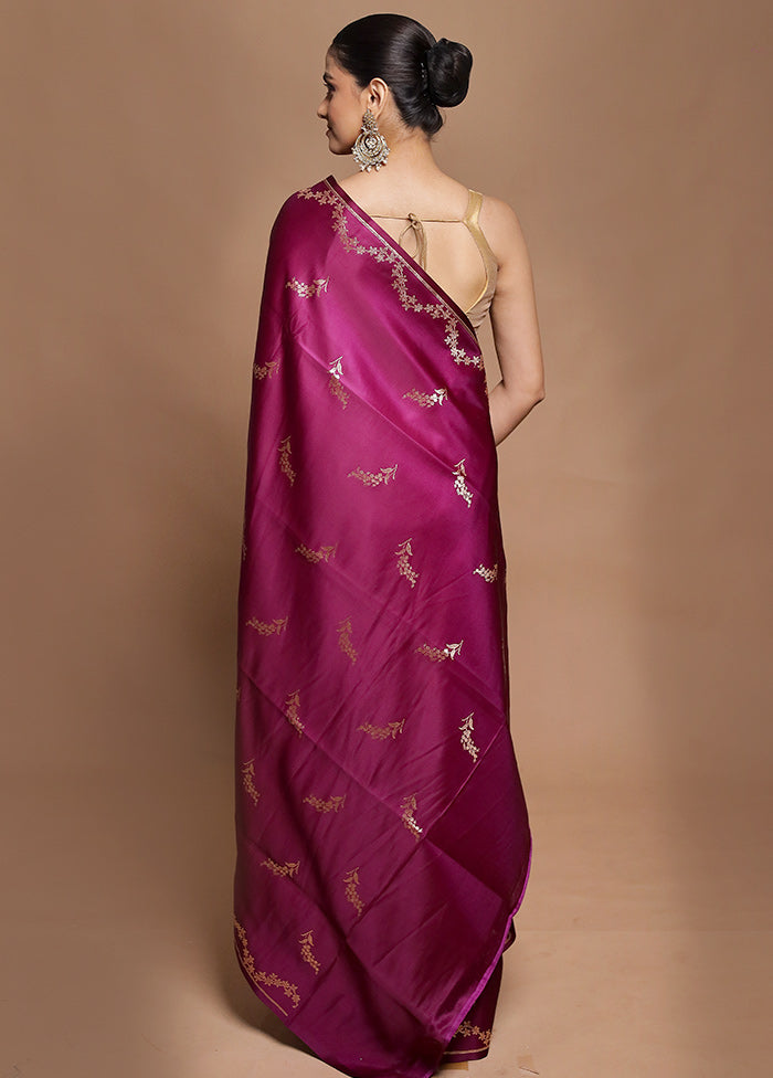 Purple Banarasi Silk Saree With Blouse Piece