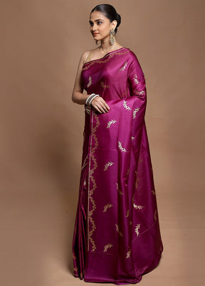 Purple Banarasi Silk Saree With Blouse Piece
